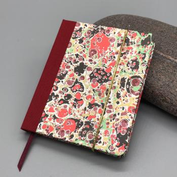 Preview: Buch Leinenrücken Marmor Gummiband handgebunden Notizen rot gold